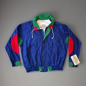 NWT Brookcraft Vintage Retro Windbreaker Jacket‎ Red Blue And Green Size Medium